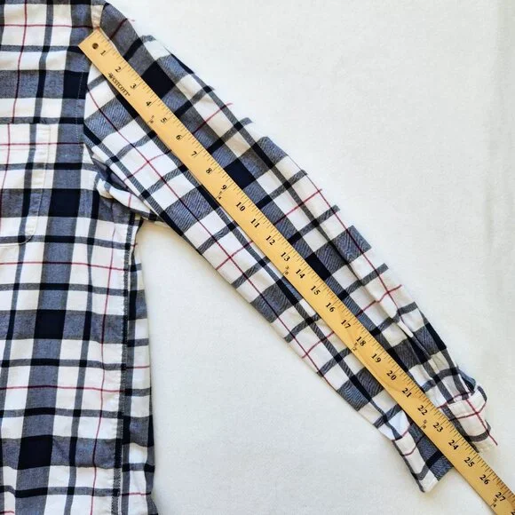 Banana Republic Men's Untucked Fit Plaid Long Sleeve Shirt Navy/Red/White Casual - Picture 9 of 9